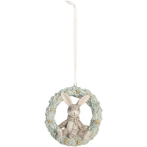 Clayre & Eef Декоративный подвес Зайчик 8x3x8 см серый/зеленый