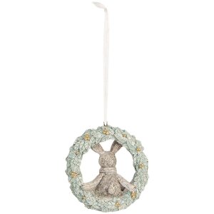 Clayre & Eef Декоративный подвес Зайчик 8x3x8 см серый/зеленый