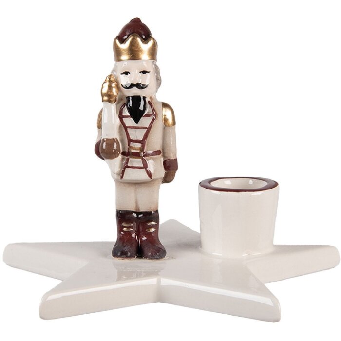 Clayre & Eef Подсвечник "Орехокол" 15x14x12 см бежево-красный