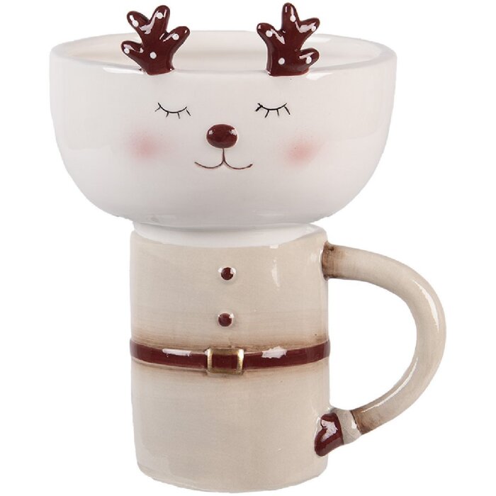 Clayre & Eef Кружка с блюдцем 250 мл бежево-белая 12x12x18 см