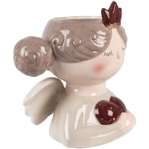 Clayre & Eef 6CE2256 Dekoration Blumentopf 17x14x17 cm Beige-Rot