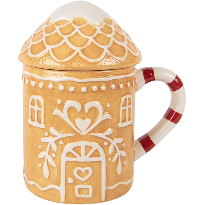 Clayre & Eef Кружка с крышкой 350 мл коричнево-белая