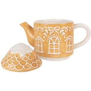 Clayre & Eef 6CETE0213 Teekanne mit Becher Keramik braun weiß