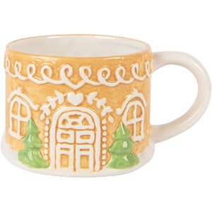 Clayre & Eef 6CETE0213 Teekanne mit Becher Keramik braun weiß