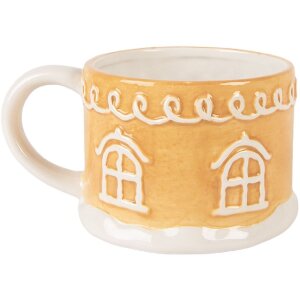 Clayre & Eef 6CETE0213 Teekanne mit Becher Keramik braun weiß