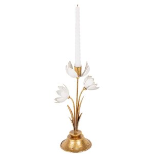 Clayre & Eef Подсвечник 16x11x30 см золотистый/белый