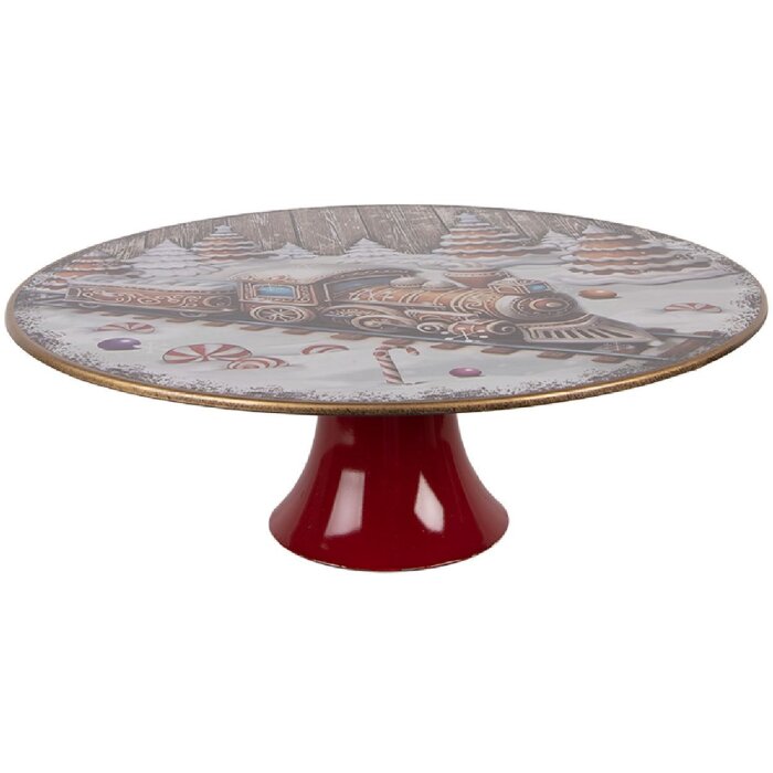 Clayre & Eef 66400 Tortenplatte Ø 29x10 cm Weiß-Rot