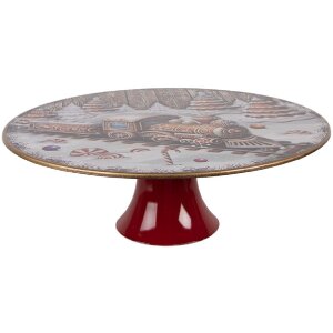 Clayre & Eef 66400 Tortenplatte Ø 29x10 cm Weiß-Rot