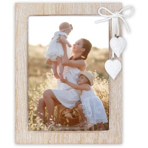 ZEP Holzrahmen Ellen Weiß Natur 10x15 13x18 15x20 cm mit Herz und Schleife Holz