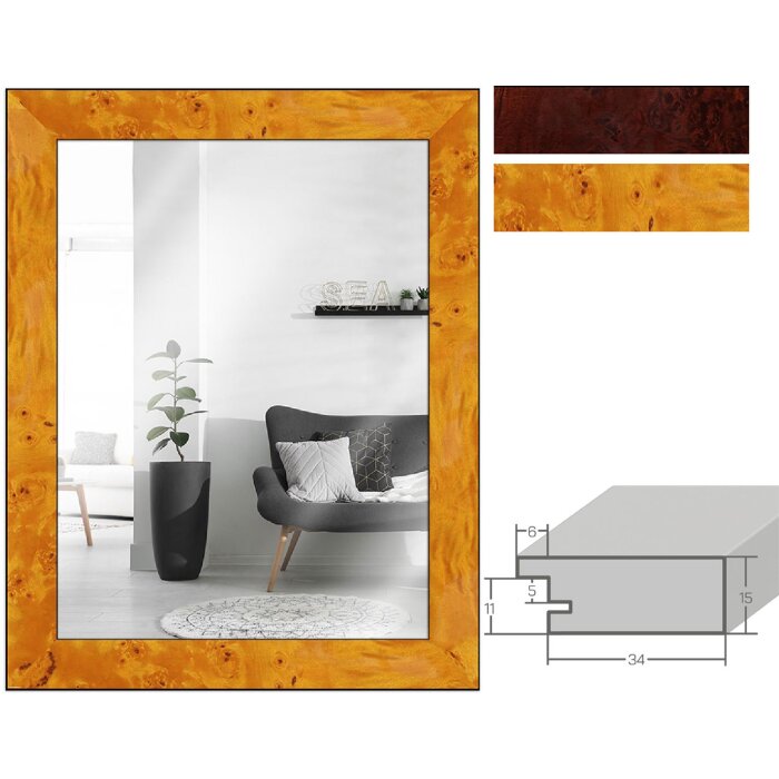 MendeFrames Wandspiegel H14E Wurzeldekor hell dunkel viele Größen wählbar