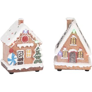 Clayre & Eef Dekohäuser mit LED Set 17 9x8x13 cm