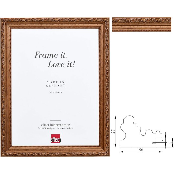 Effect Holzrahmen Profil 63 Nussbraun Barockstil viele Größen wählbar