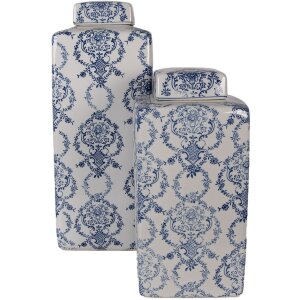 Керамическая декоративная емкость Clayre & Eef 6CE2388S с крышкой 15x15x31 см