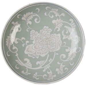 Clayre & Eef 6CE2380 Tortenplatte Ø 21x11 cm Porzellan Weiß Grün Vintage