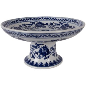 Clayre & Eef Tortenplatte 26 cm Durchmesser weiß mit blauen Akzenten