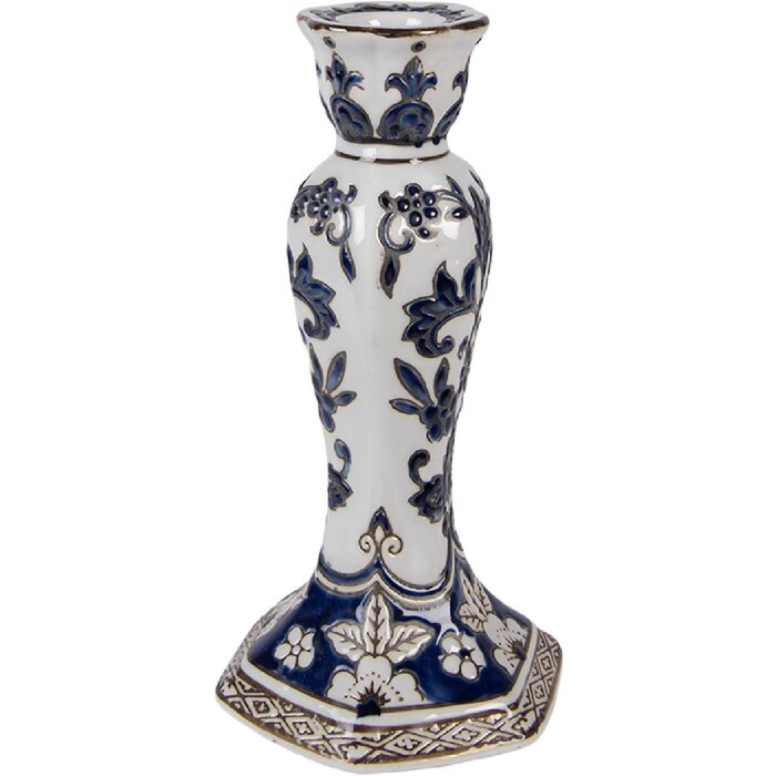 Столик для свечей Clayre & Eef, керамика, бело-голубой, Ø11x21 см