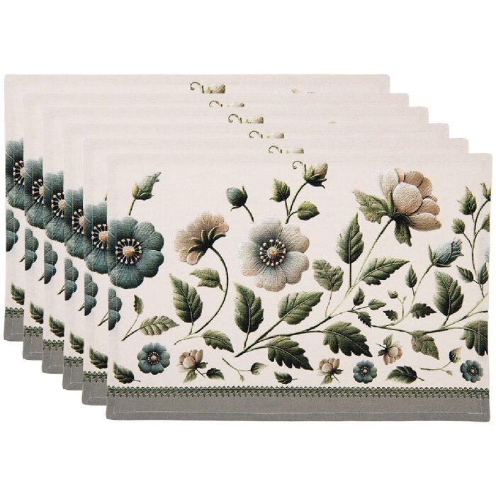 Салфетки Clayre & Eef, 6 шт., 48x33 см, хлопок, бежево-зеленый цветочный узор