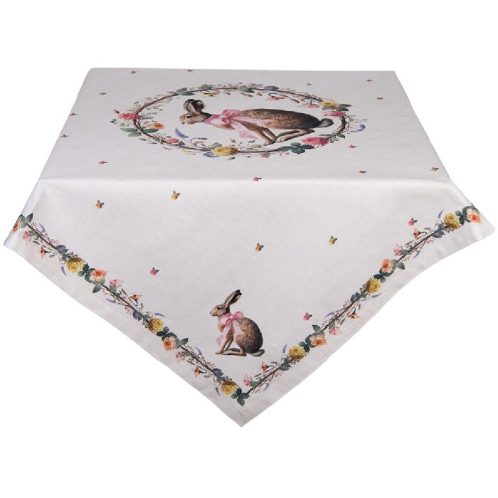 Clayre & Eef EWC01 Tischdecke 100x100 cm Baumwolle Hasenmotiv Frühling Ostern