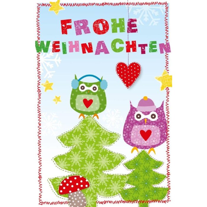 Artebene Weichnachtskarte Kids Eulen farbenfroh für Kinder und Familie