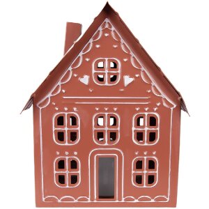 Clayre & Eef 6Y5977 Dekoration Haus mit LED warmweiß 27x19x32 cm Braun-Weiß