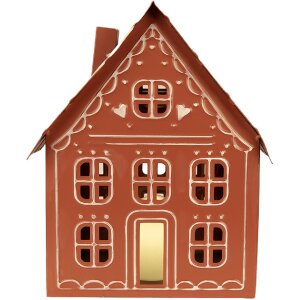 Clayre & Eef 6Y5977 Dekoration Haus mit LED warmweiß 27x19x32 cm Braun-Weiß