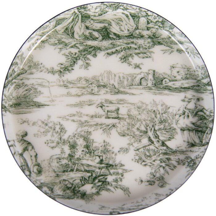 Clayre & Eef 66422 Untersetzer Ø 11 cm x 1 cm Weiß mit grünen Akzenten