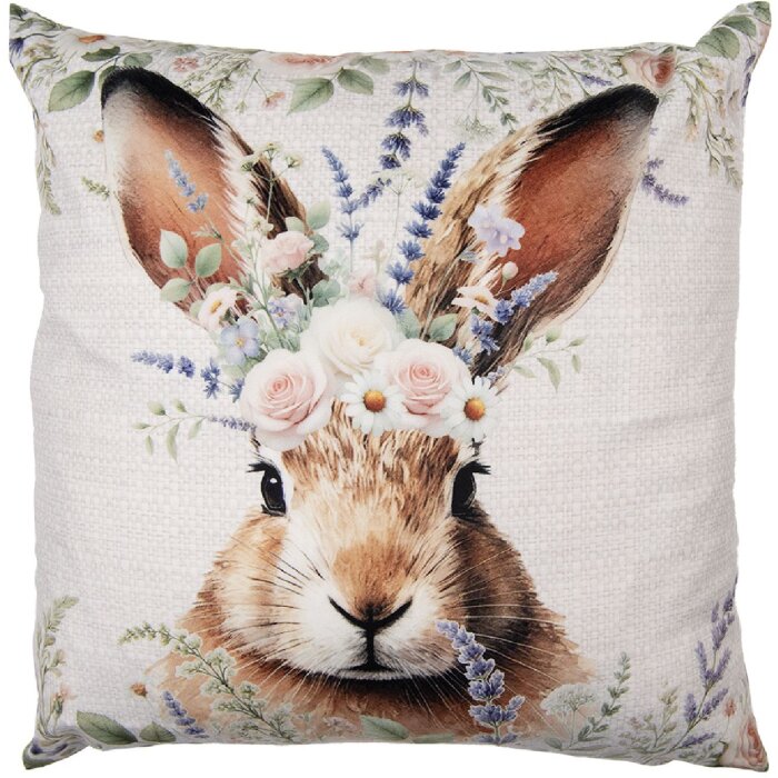 Clayre & Eef KT021.445 Kissenhülle 45x45 cm Hase Blumenkranz Polyester