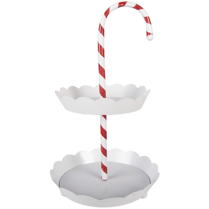Clayre & Eef Etagere Zuckerstange Weiß-Rot Ø 29x47 cm