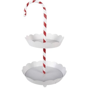 Clayre & Eef Etagere Zuckerstange Weiß-Rot Ø 29x47 cm