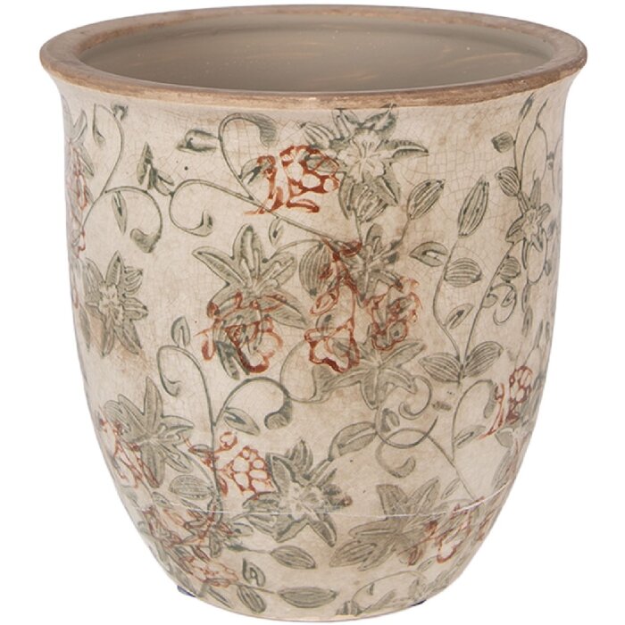 Керамический цветочный горшок Clayre & Eef, бежево-зеленый, Ø 17x17 см