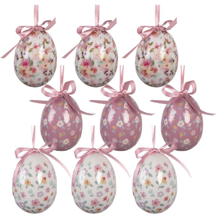 Набор декоративных подвесок в виде яиц (9 шт.), белый и розовый, Ø 5x8 см