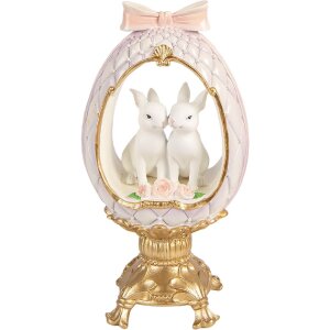 Декоративное яйцо Clayre & Eef с кроликом, бело-золотое, 17x12x31 см