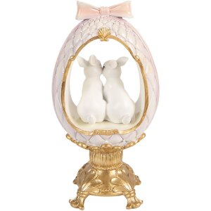 Декоративное яйцо Clayre & Eef с кроликом, бело-золотое, 17x12x31 см