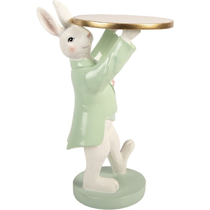 Фигурка Clayre & Eef с кроликом и тарелкой, бело-зеленая, 19x14x28 см