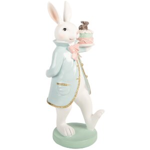 Фигурка кролик с тортой, бело-синяя, 13x11x28 см, Clayre...