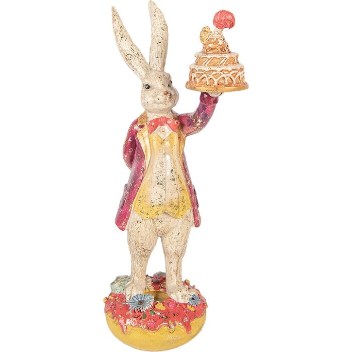 Фигурка Clayre & Eef «Кролик с тортой» бежево-красная, 14x10x30 см