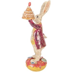 Фигурка Clayre & Eef «Кролик с тортой» бежево-красная, 14x10x30 см