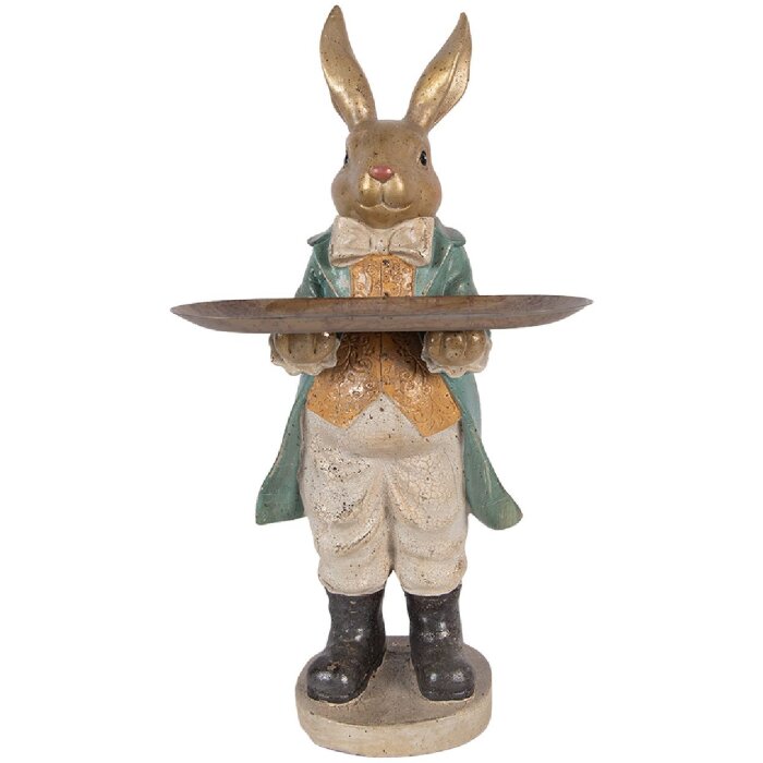 Фигурка кролика с чашкой Clayre & Eef, 46 см, золото, синий, бежевый