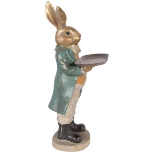 Фигурка кролика с чашкой Clayre & Eef, 46 см, золото, синий, бежевый