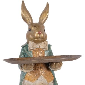 Фигурка кролика с чашкой Clayre & Eef, 46 см, золото, синий, бежевый