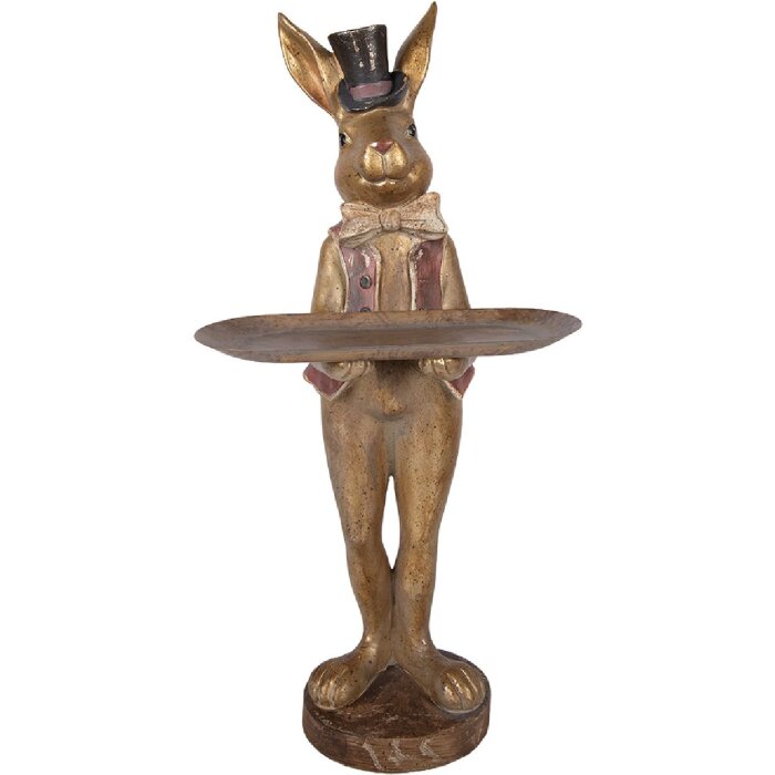 Фигурка кролика с миской Clayre & Eef, коричнево-красная, 19x15x52 см