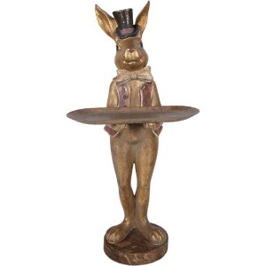 Фигурка кролика с миской Clayre & Eef, коричнево-красная, 19x15x52 см