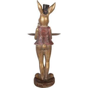 Фигурка кролика с миской Clayre & Eef, коричнево-красная, 19x15x52 см