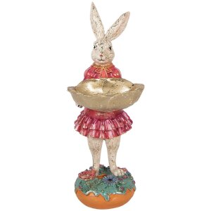 Фигурка кролик с миской 11x14x30 см, бежево-розовая, для интерьера и сада
