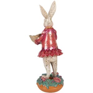 Фигурка кролик с миской 11x14x30 см, бежево-розовая, для интерьера и сада