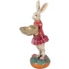 Фигурка кролик с миской 11x14x30 см, бежево-розовая, для интерьера и сада