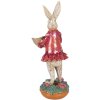 Фигурка кролик с миской 11x14x30 см, бежево-розовая, для интерьера и сада