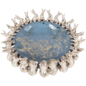 Чаша Clayre & Eef с кроликами Ø 23x7 см, бежево-синяя, для декора