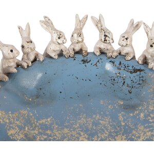 Чаша Clayre & Eef с кроликами Ø 23x7 см, бежево-синяя, для декора