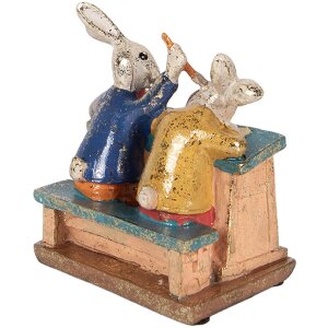 Фигурка зайчик Clayre & Eef 11x7x11 см, белая с разноцветными деталями